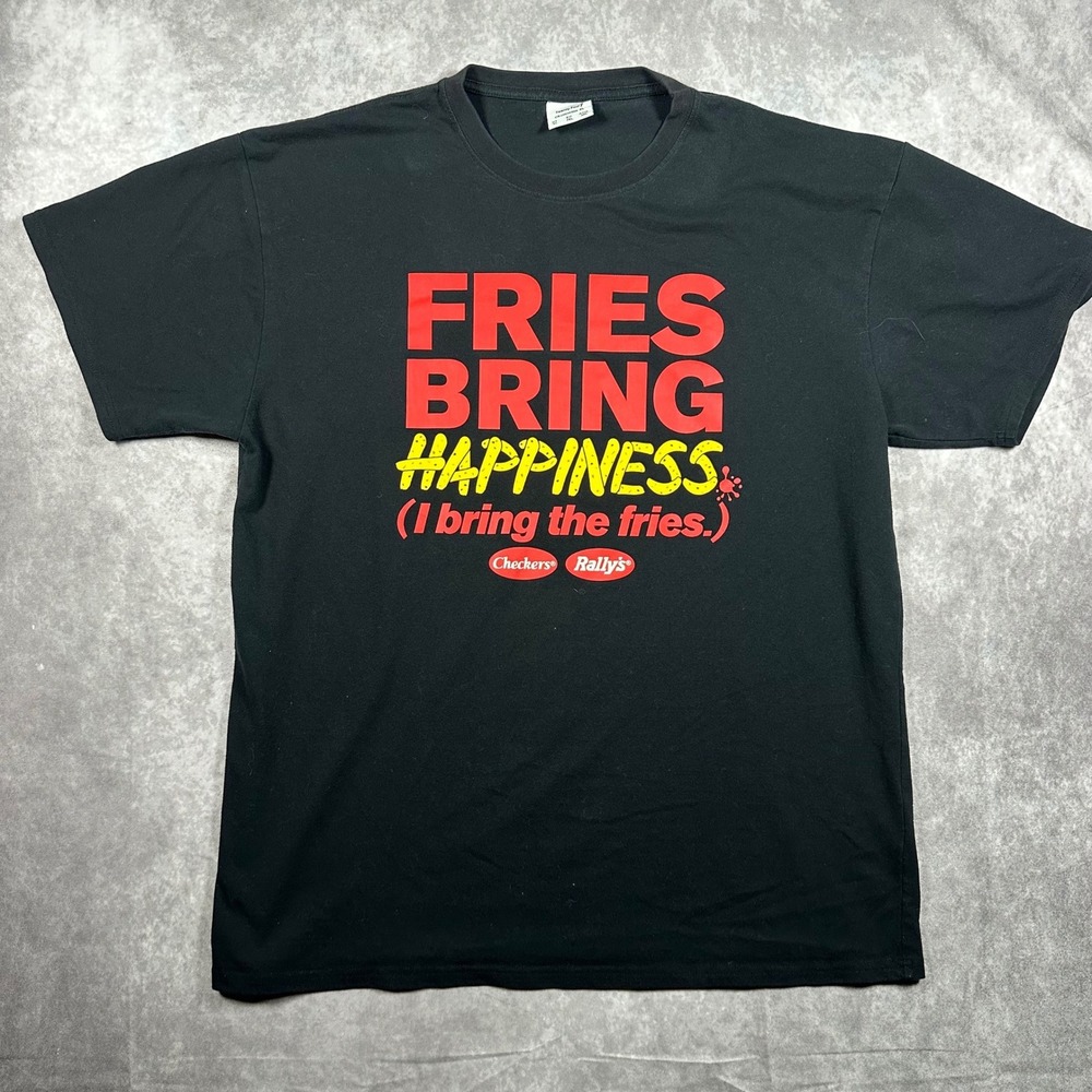 Checkers Rallys Fries Bring Happiness Graphic T-Shirt Mens XL Black Fast Food